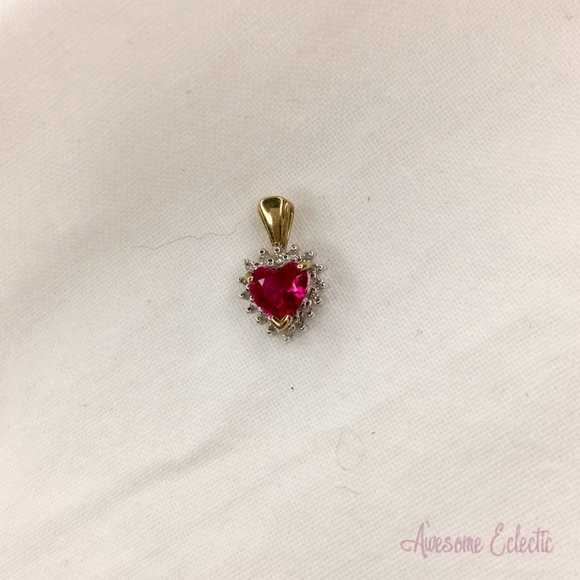 10k Ruby Heart & Diamond Pendant - 1/4ct Diamonds - Great Birthstone Gift! - Picture 1 of 5